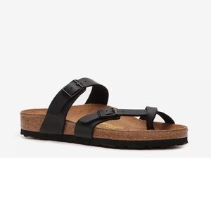 Birkenstock Black Leather Toe-Loop Sandal with Buckle Straps